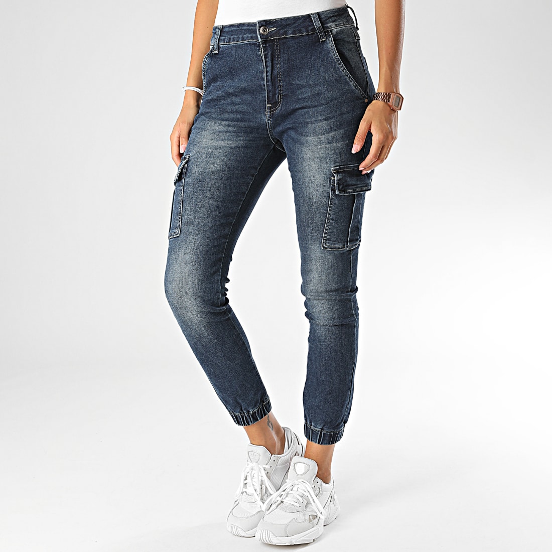 jean cargo bleu femme