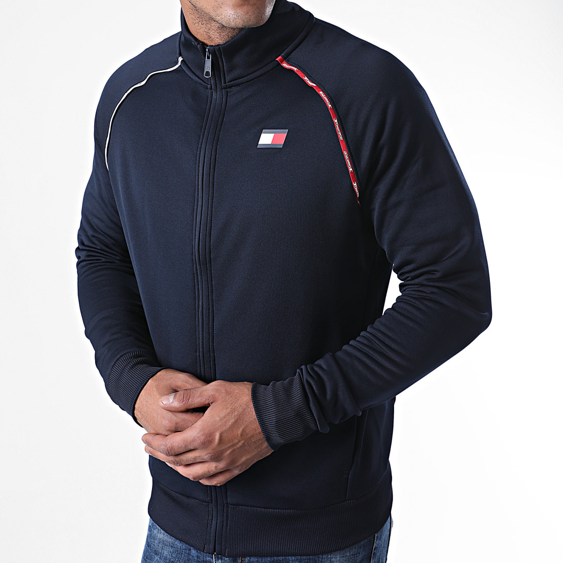 Tommy Hilfiger - Veste Zippée A Bandes 0466 Bleu Marine ...