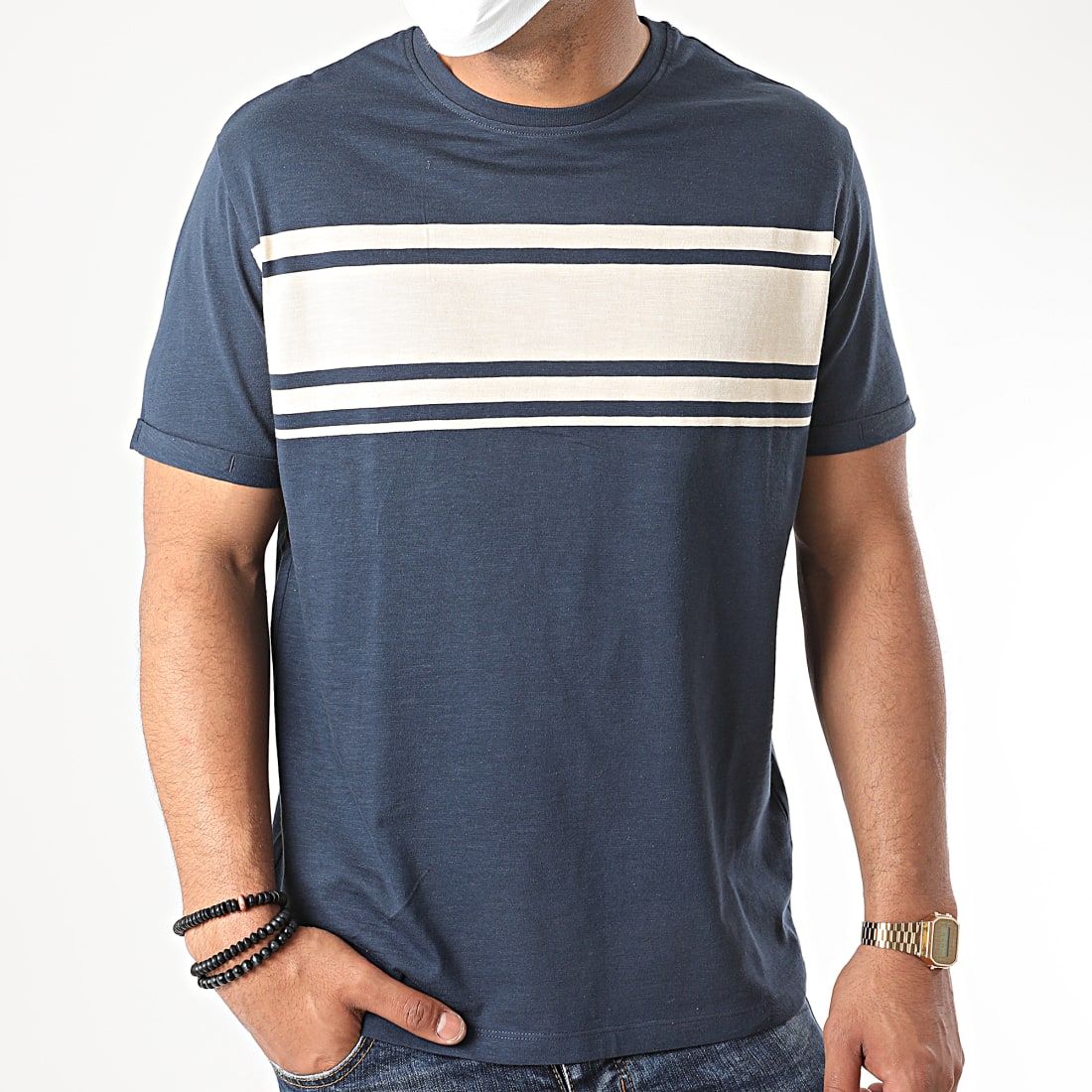 Celio - Tee Shirt Rex Stripe Bleu Marine - LaBoutiqueOfficielle.com