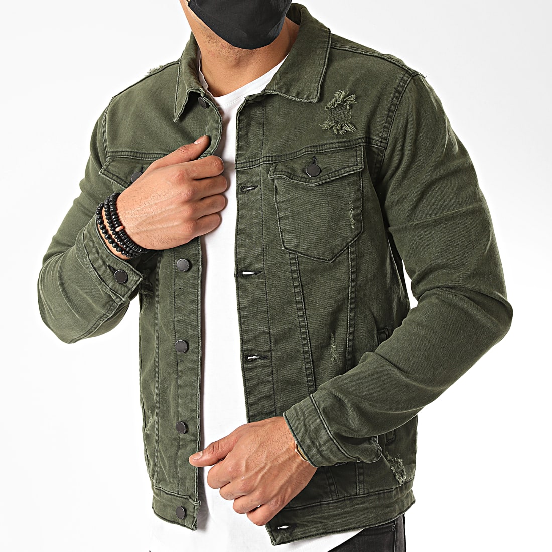 Zayne Paris Veste Jean VS15 Vert Kaki Zayne Paris Veste Jean VS15 Vert Kaki