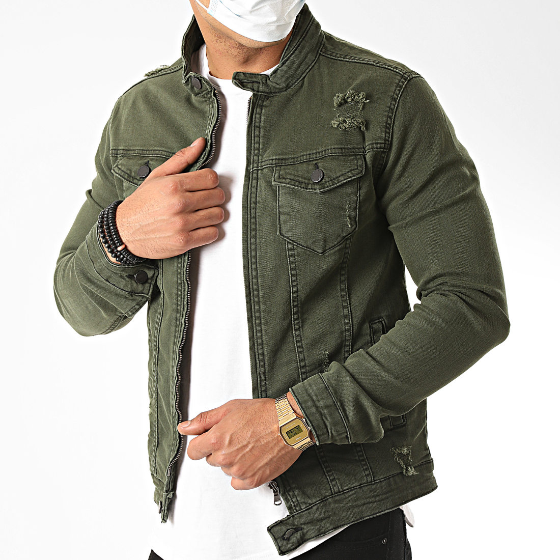 Zayne Paris Veste Jean VS9 Vert Kaki Zayne Paris Veste Jean VS15 Vert Kaki
