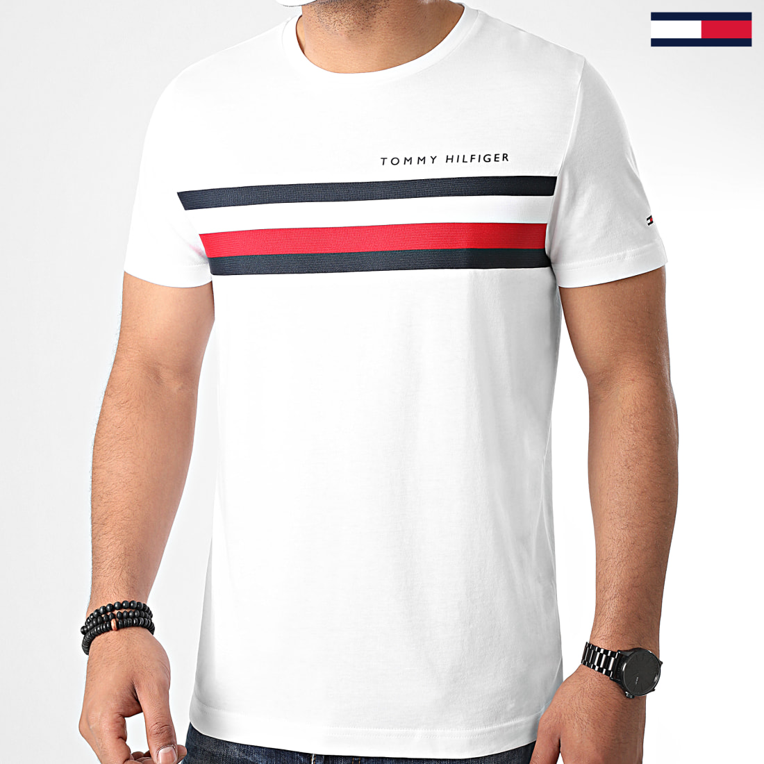 Tommy Hilfiger Tee Shirt Global Stripe 4337 Blanc 