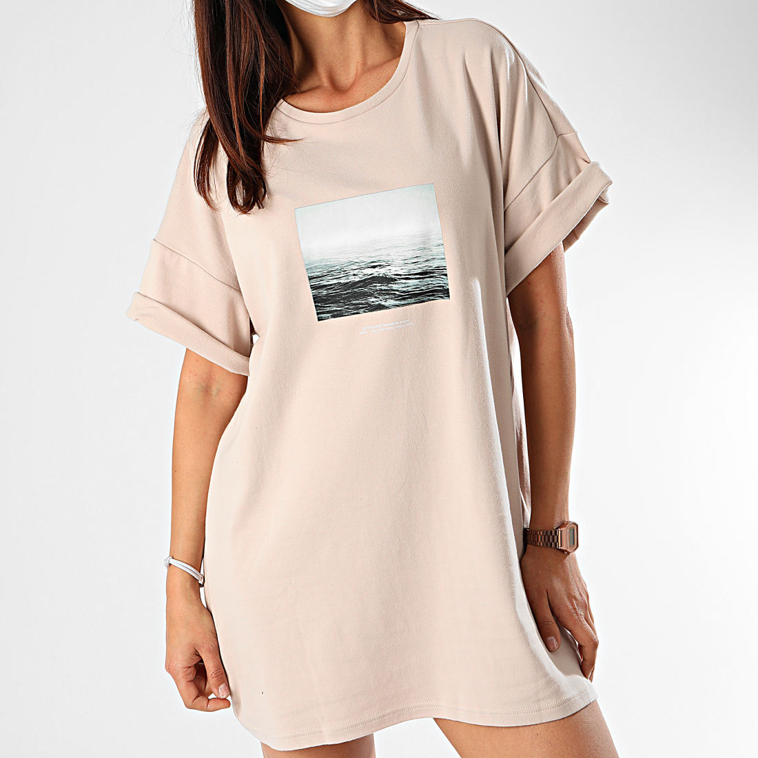 Sixth June Robe Tee Shirt Femme W4136VTS Beige