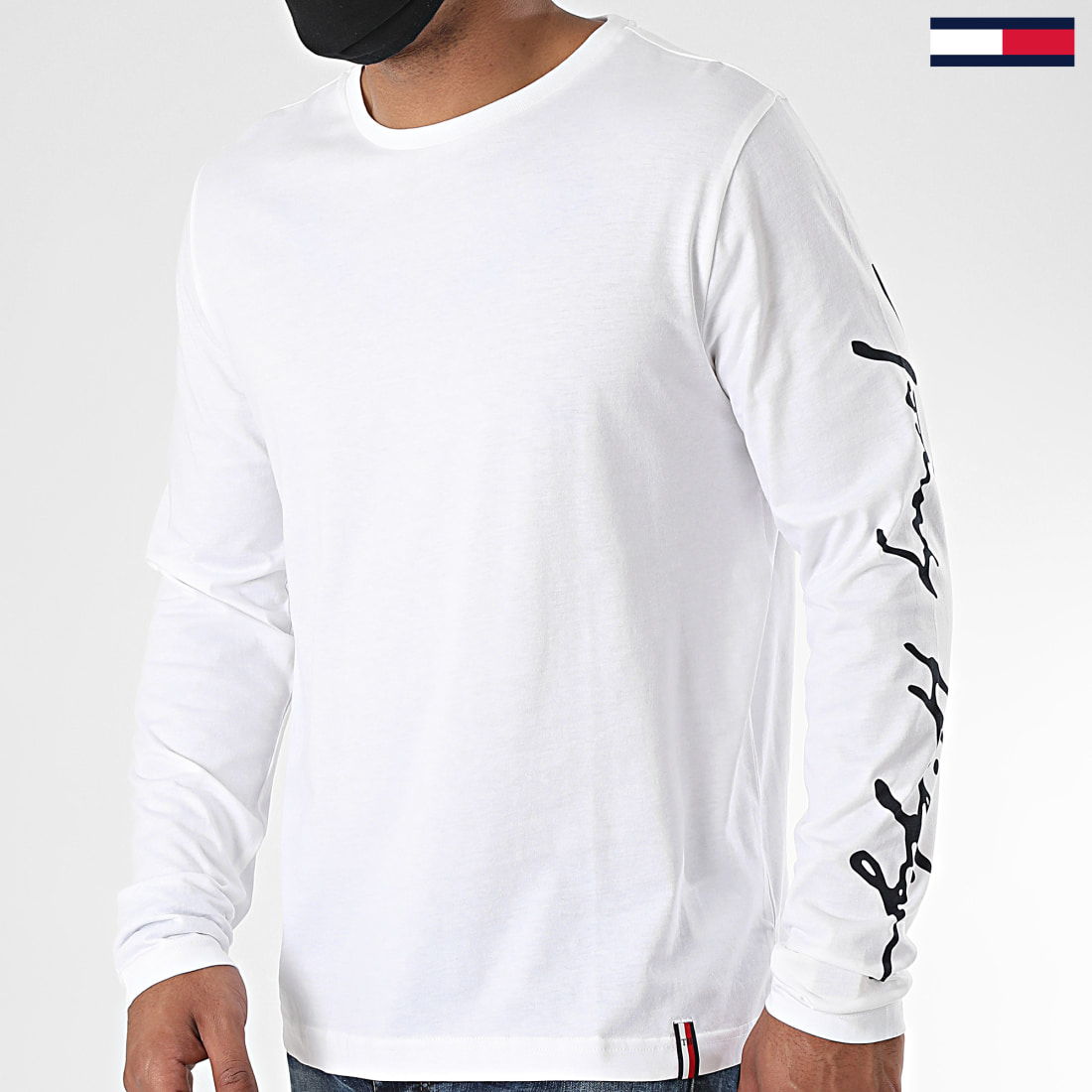 Tommy Hilfiger Tee Shirt Manches Longues Signature Sleeve 4552 Blanc