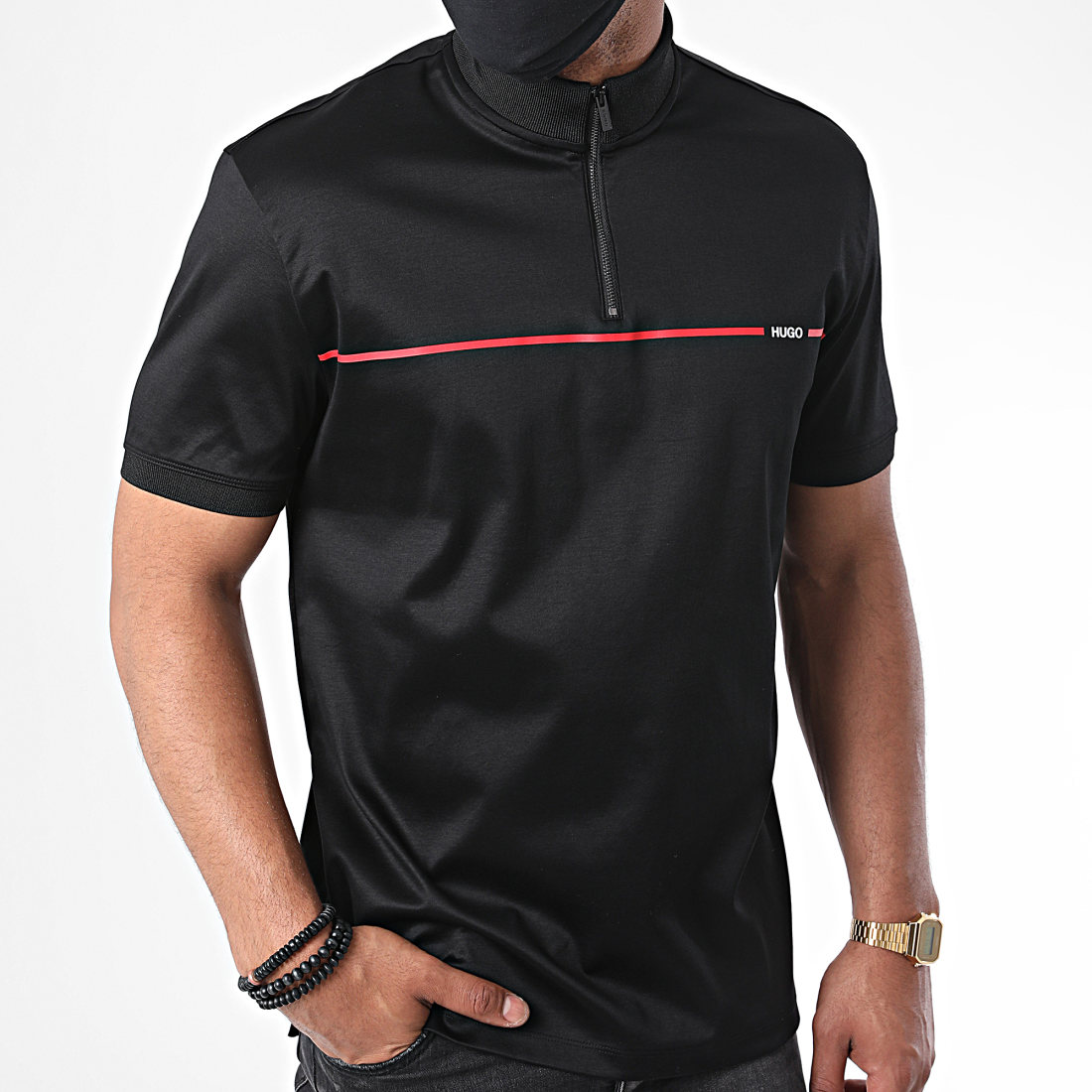 HUGO Tee Shirt Col Zipp Daxham 50433923 Noir