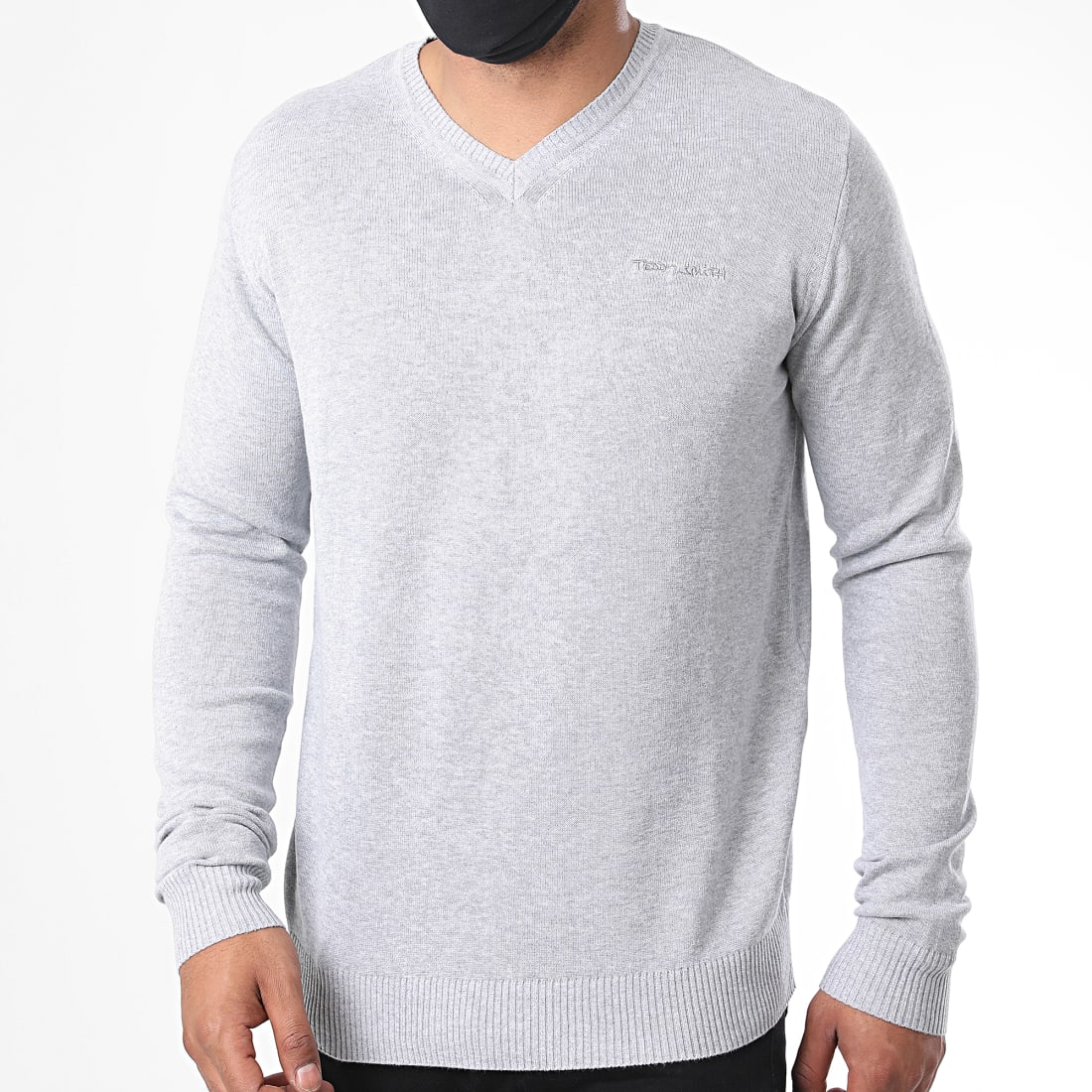 Gris Col V Tee Shirt Gris ChinÃ© Homme Pull Rouge Teddy Smith