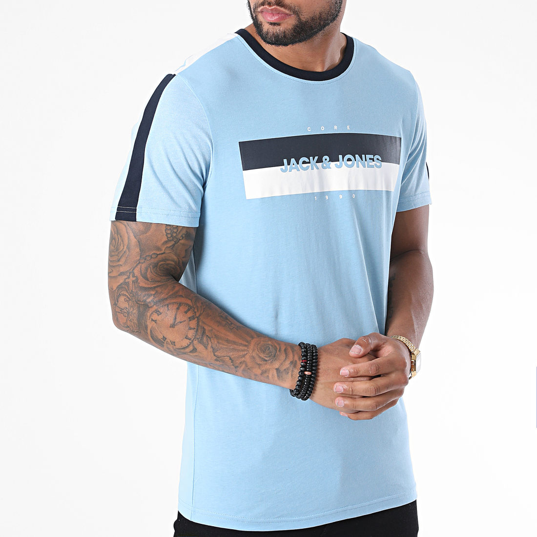 Jack And Jones - Tee Shirt A Bandes Diego Bleu Ciel ...