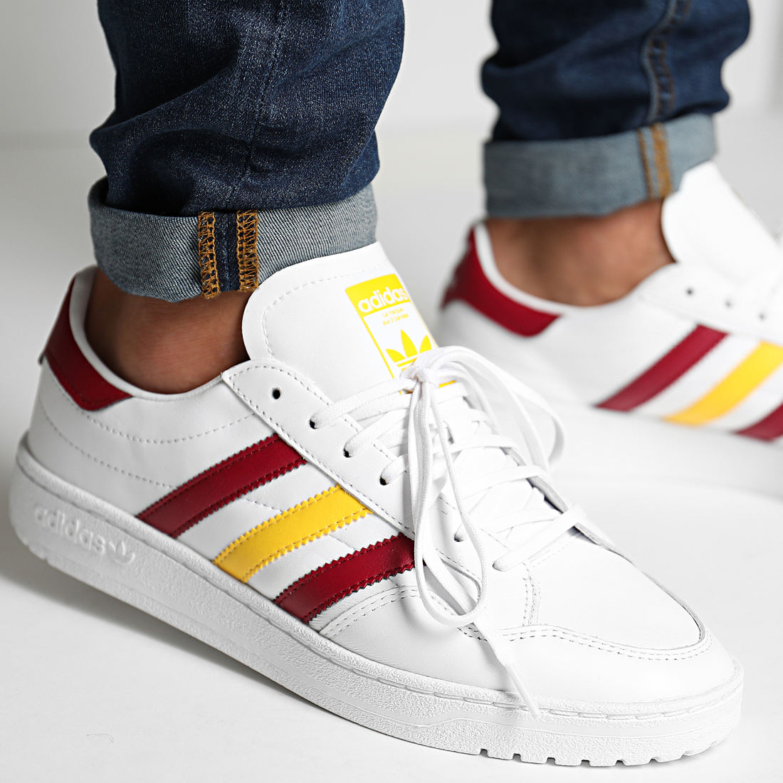 adidas originals team court trainers in white leather