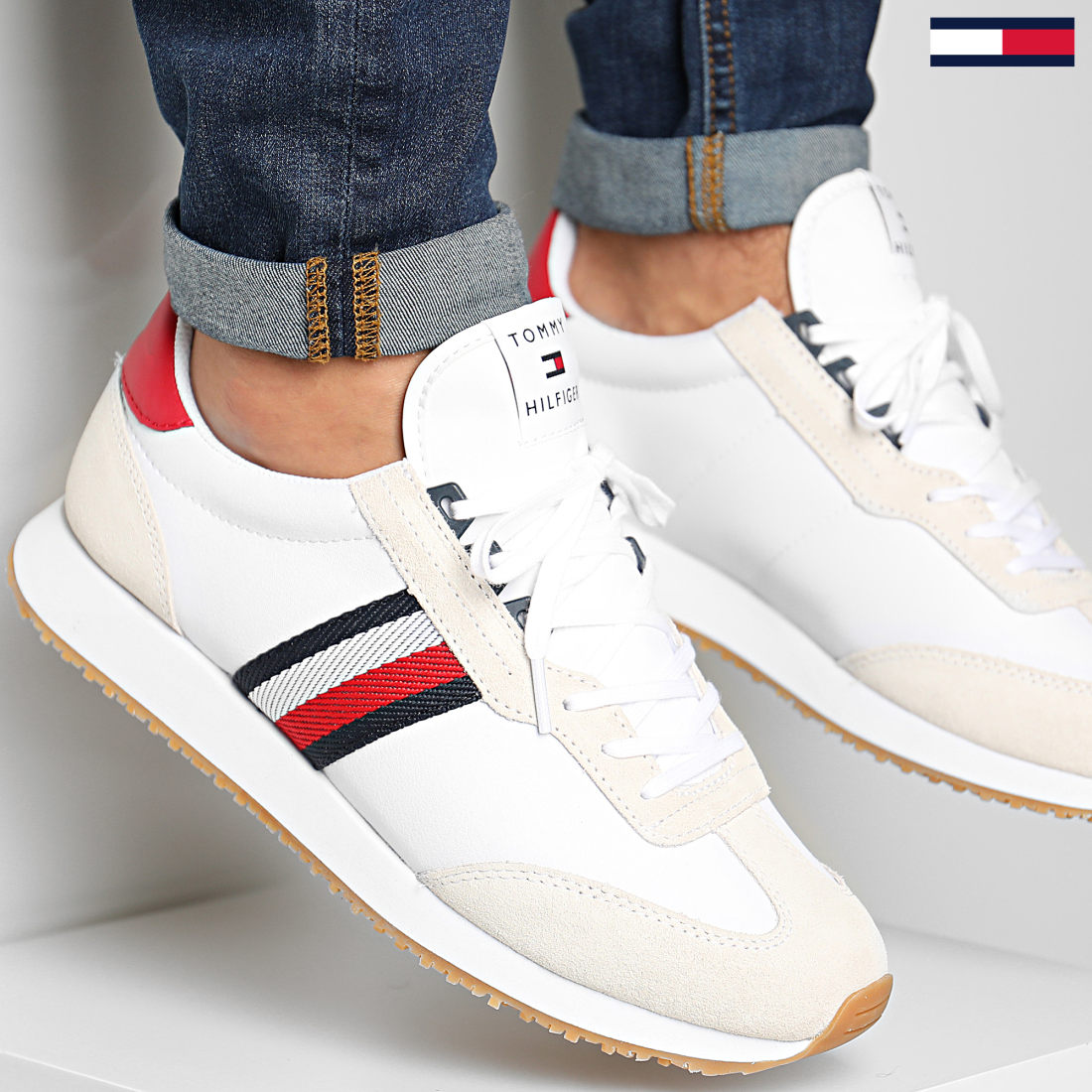 tommy hilfiger signature tape leather trainers