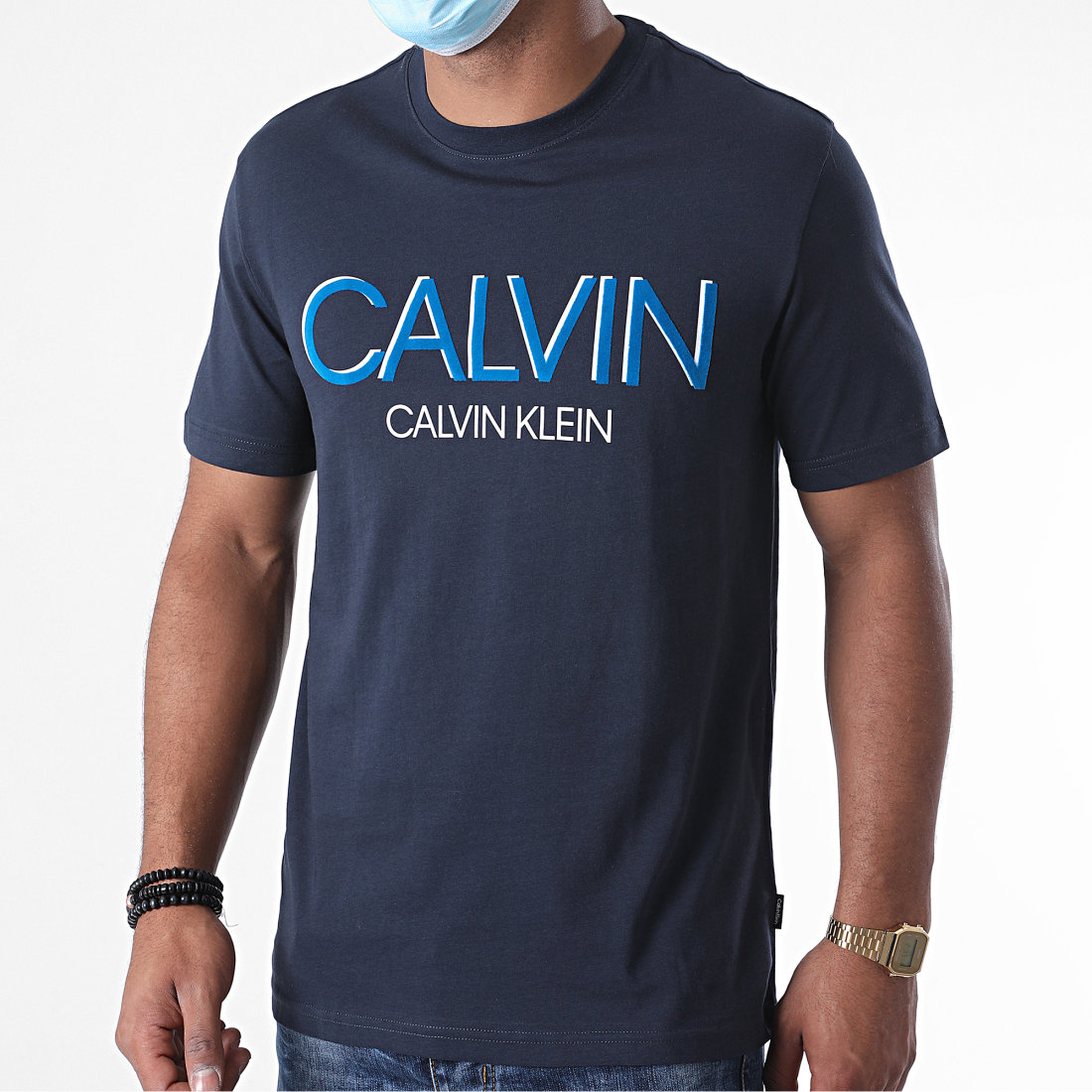 Calvin Klein Tee Shirt Shadow Logo 5569 Bleu Marine