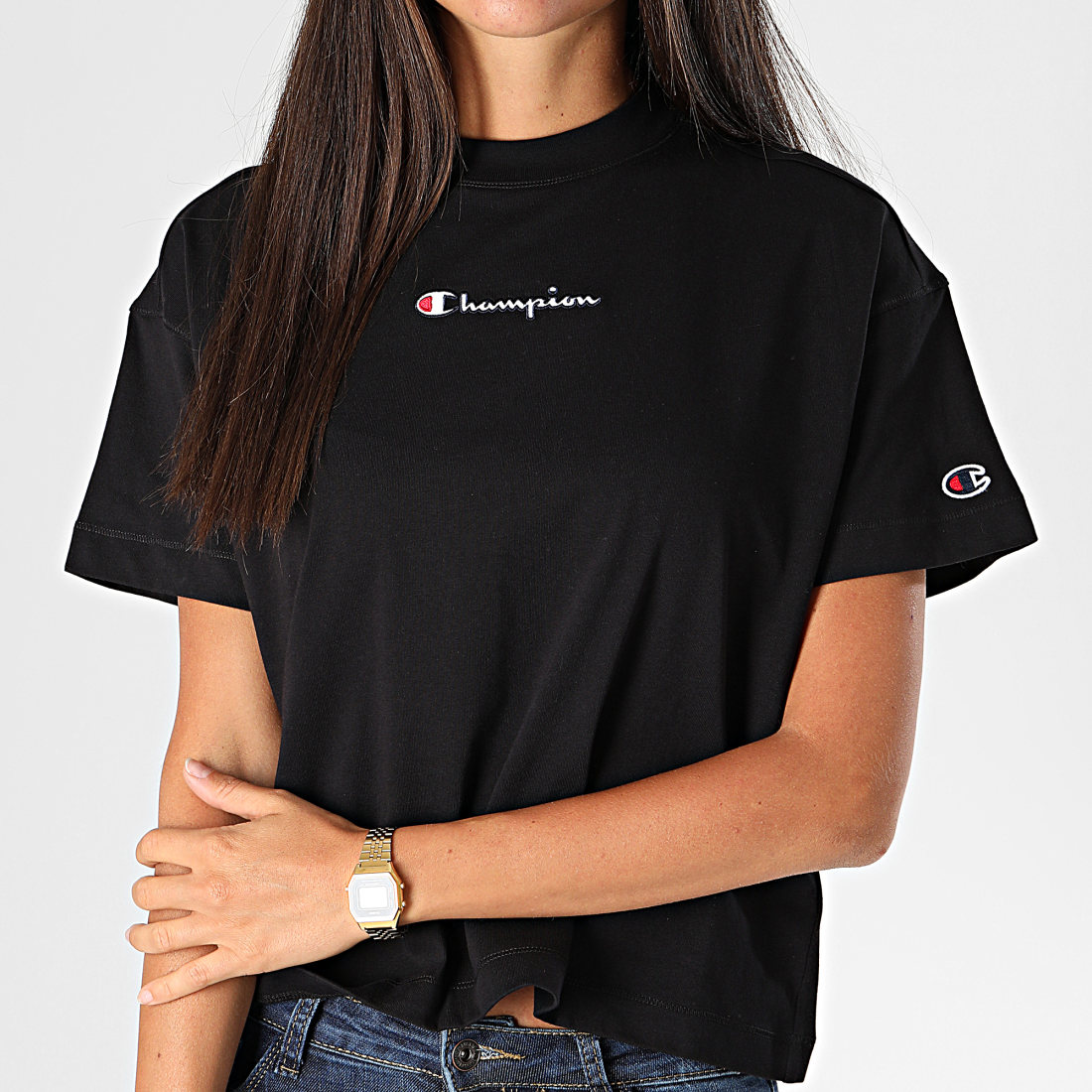 Champion Crop Shirt
 Champion Tee Shirt Femme Crop Noir LaBoutique ficielle