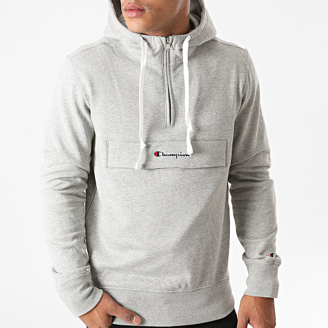 Champion - Sweat Capuche Col Zippé 214722 Gris Chiné ...