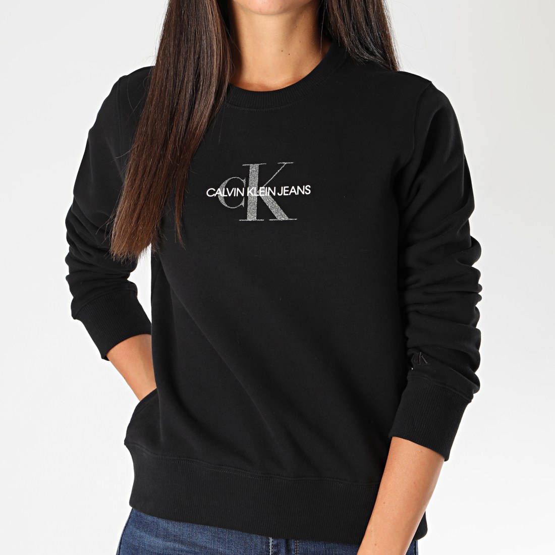 Calvin Klein Sweat Crewneck Femme Glitter Monogram 5145 Noir