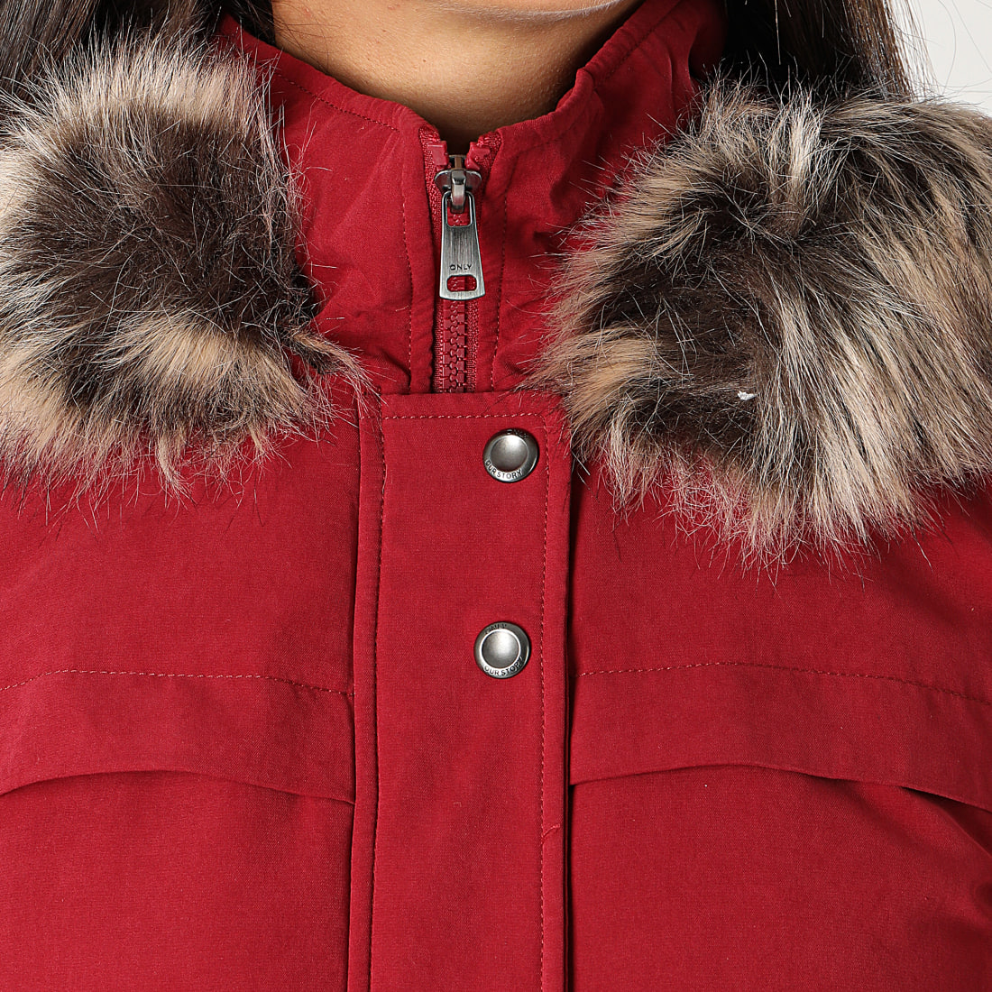 Only - Parka Fourrure Femme Starline Bordeaux ...