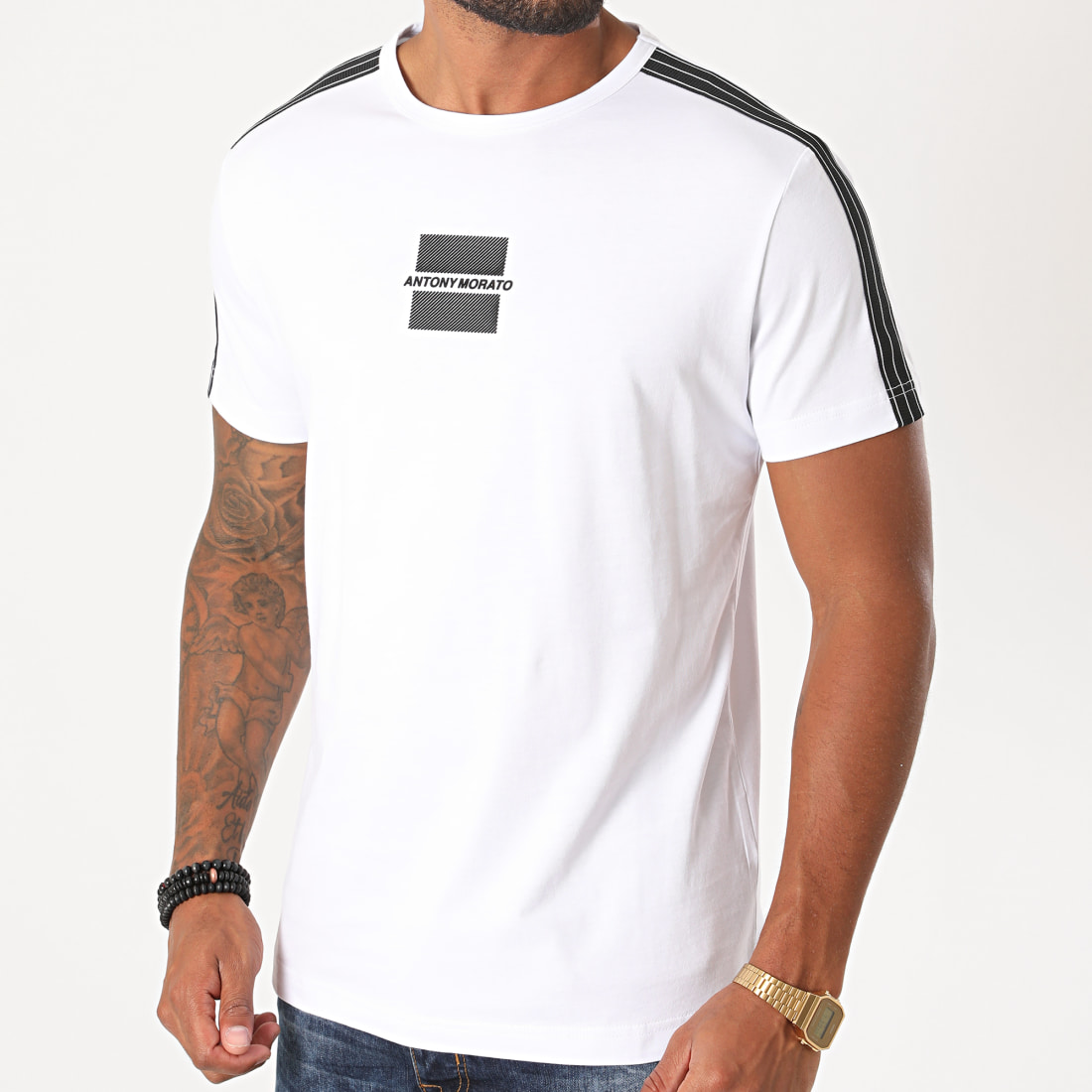 Antony Morato - Tee Shirt A Bandes MMKS01839 Blanc - LaBoutiqueOfficielle.com