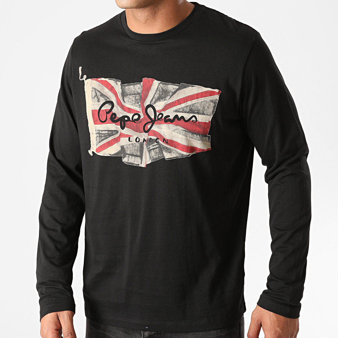 Pepe Jeans Tee Shirt Manches Longues Flag Logo Noir