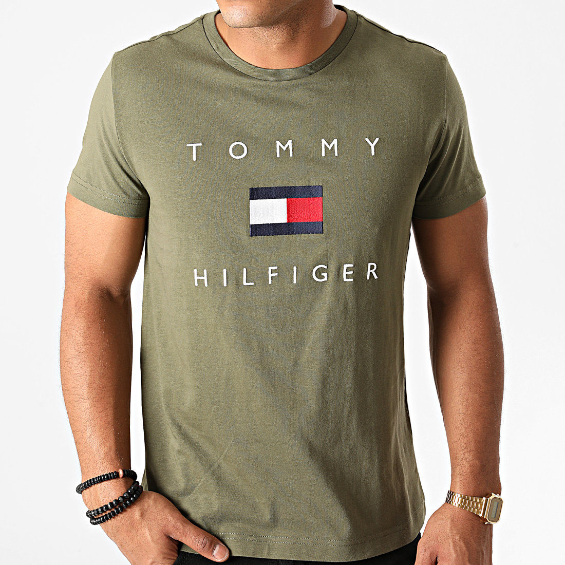 Tommy Hilfiger Tee Shirt Tommy Flag Hilfiger 4313 Vert Kaki
