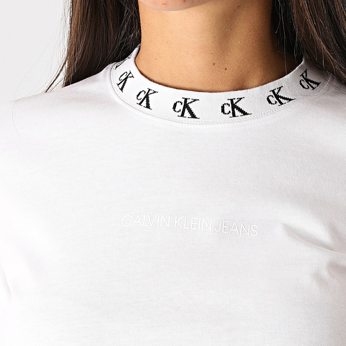 Calvin Klein Robe Tee Shirt Femme CK Logo Trim 4925 Blanc