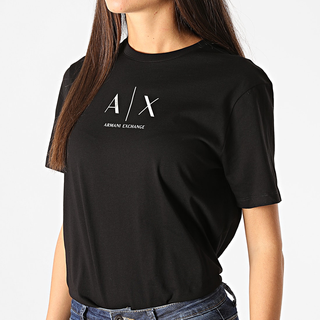 Armani Exchange Tee Shirt Femme 6HZTGMZJH4Z Noir Argenté
