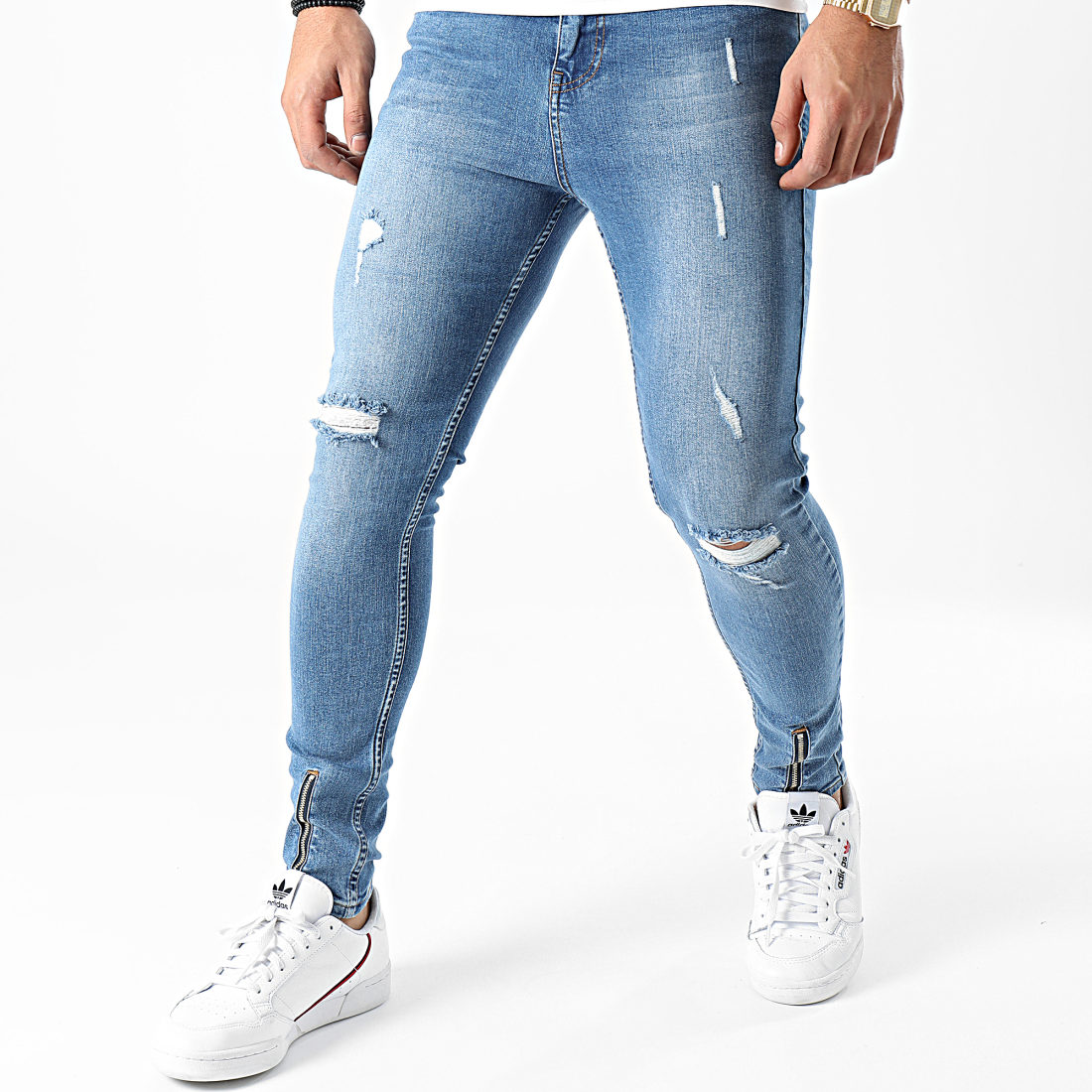 LBO Jean Super Skinny Fit Déchiré Avec Zips 1425 Bleu Denim
