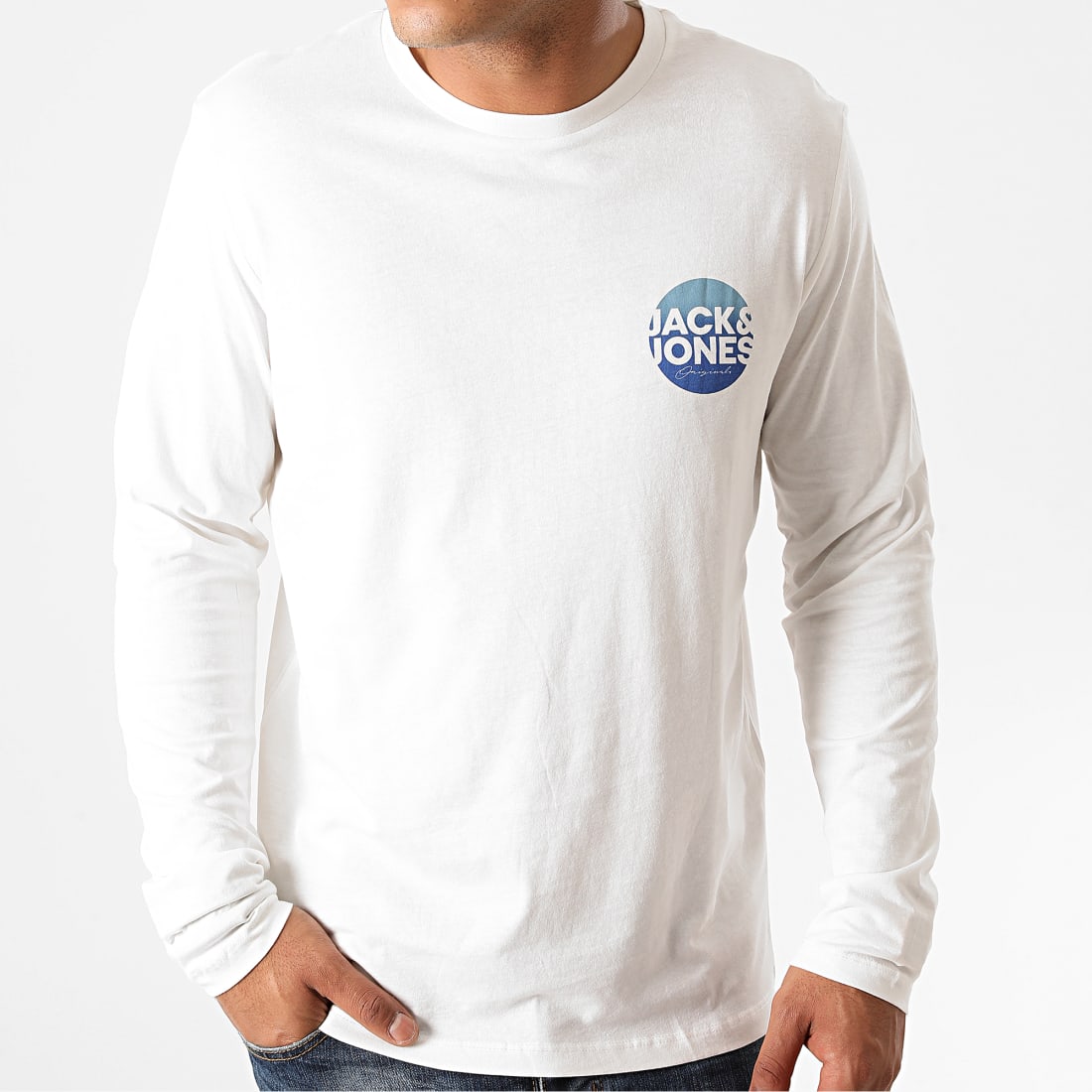 Jack And Jones Tee Shirt Manches Longues Torpedo Blanc