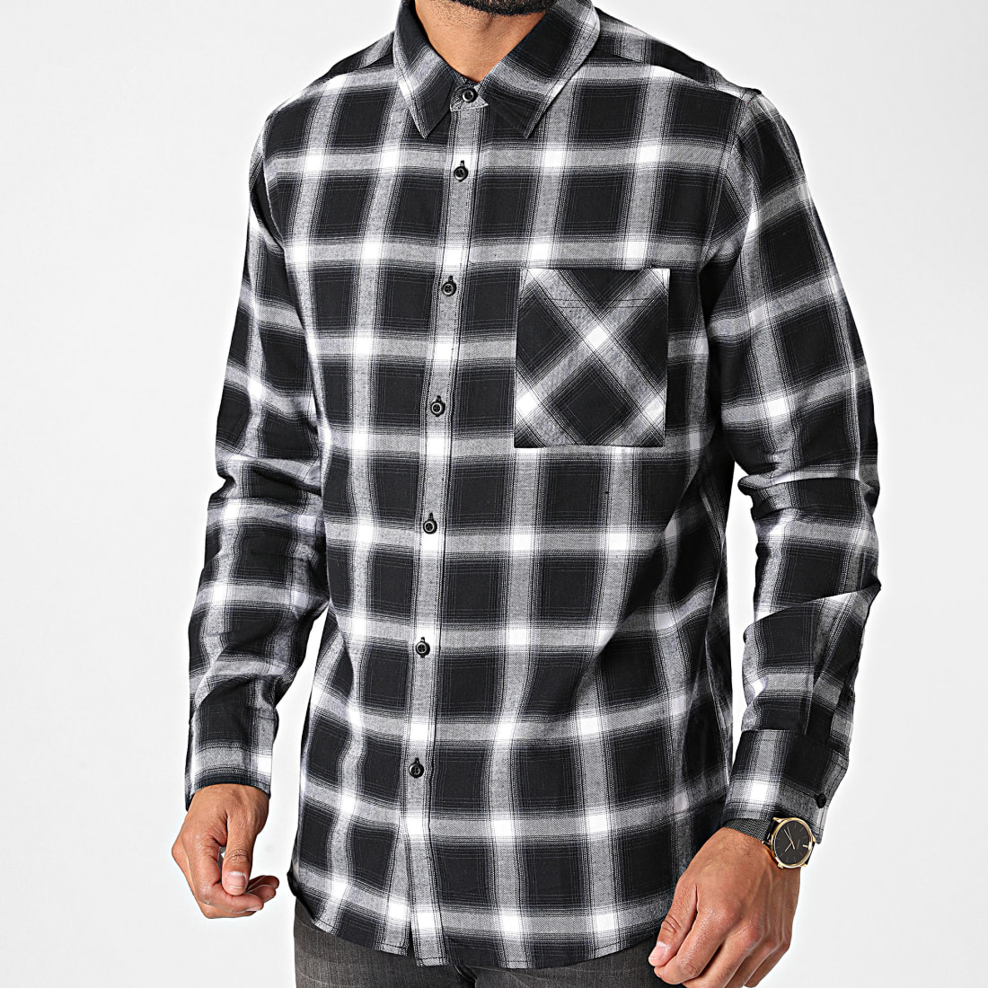 Urban Classics Chemise Manches Longues A Carreaux TB3482 Noir Blanc