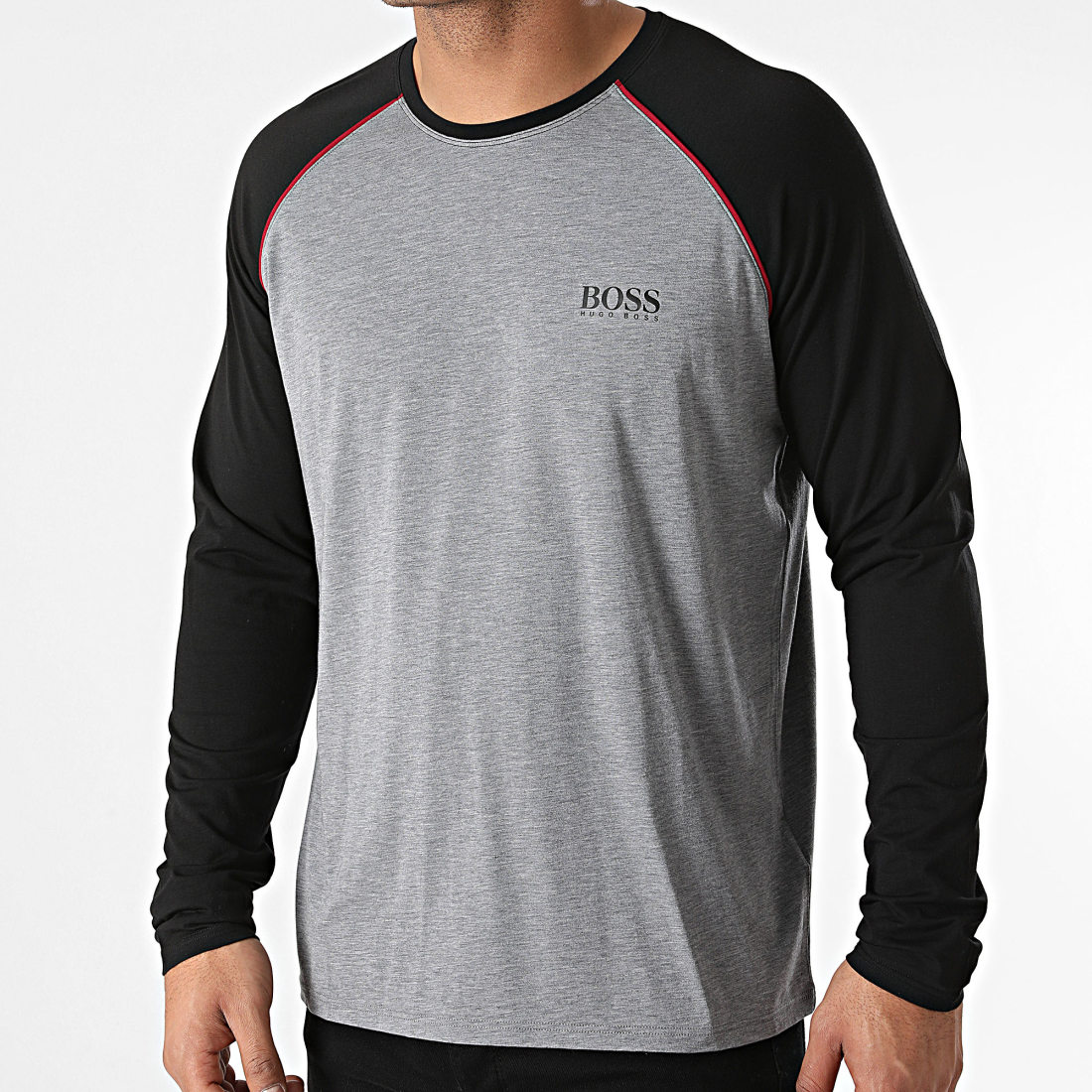 BOSS Tee Shirt Manches Longues 50442643 Gris Chiné Noir