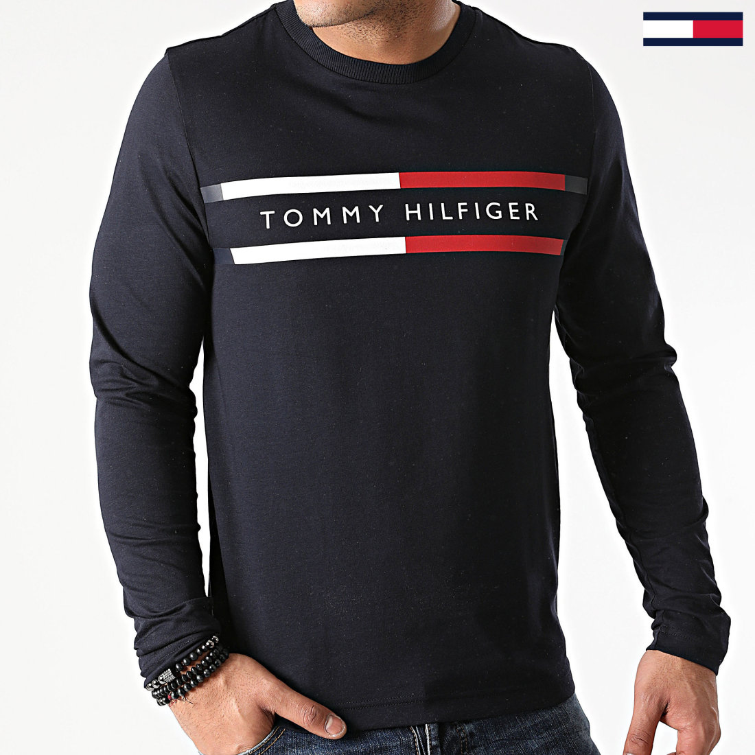 Tommy Hilfiger Tee Shirt Manches Longues Chest Stripe 5338 Bleu