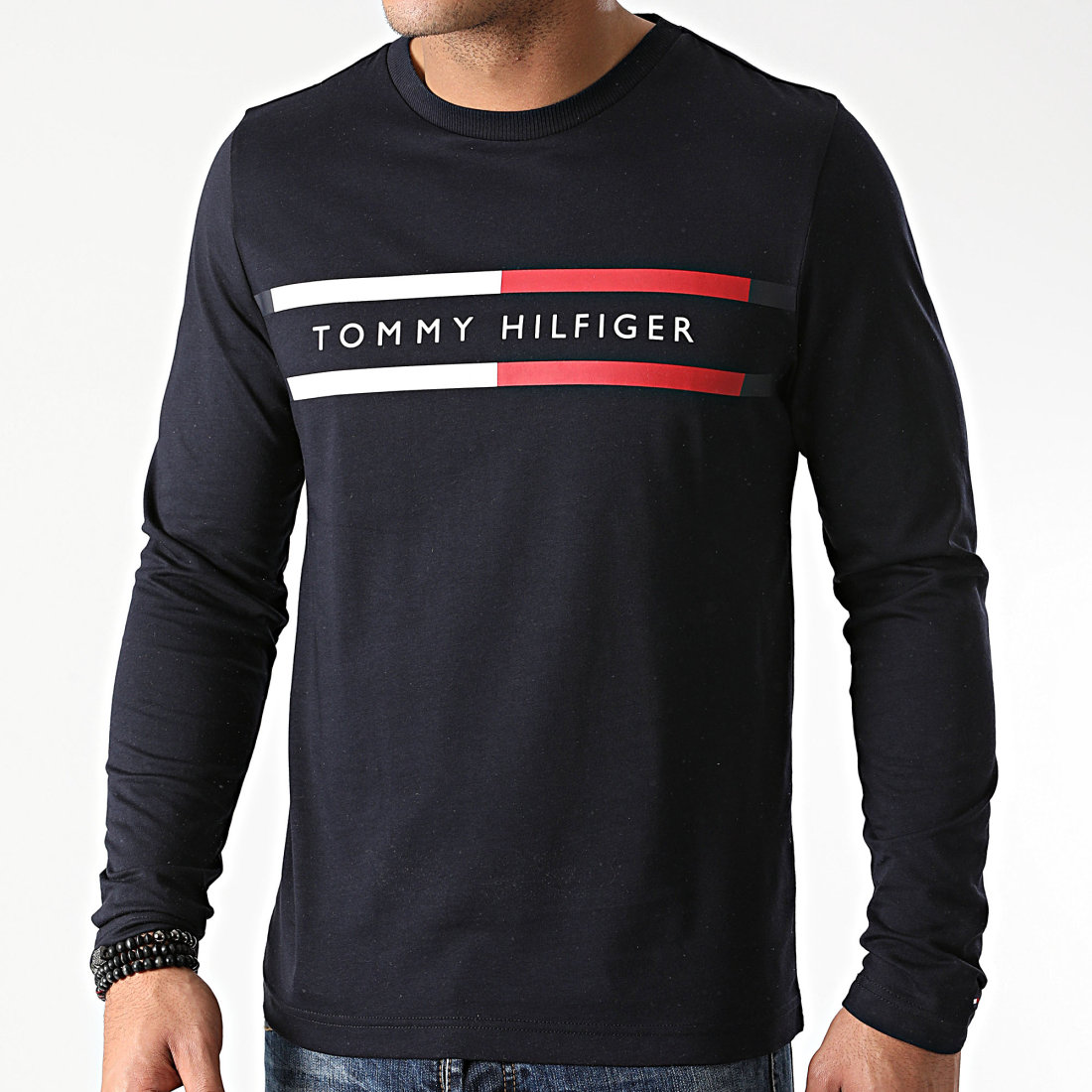 Tommy Hilfiger Tee Shirt Manches Longues Chest Stripe 5338 Bleu