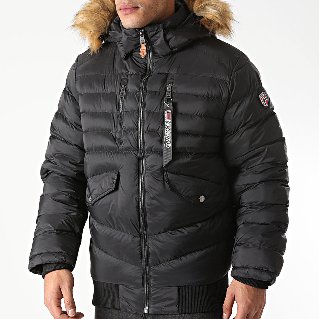 Geographical Norway  Doudoune Capuche Fourrure Amos Noir