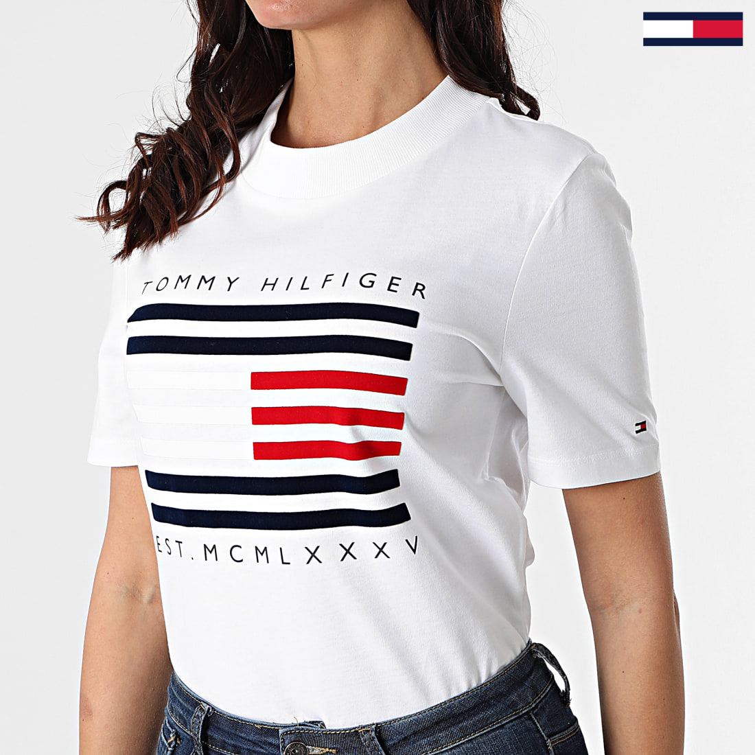 Tommy Hilfiger Tee Shirt Femme Flock 9362 Blanc
