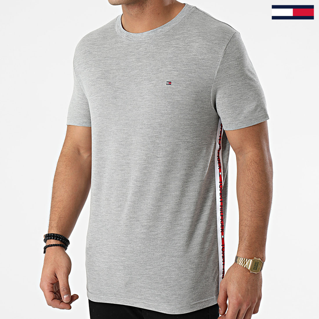 Tommy Hilfiger Tee Shirt A Bandes 1909 Gris Chiné