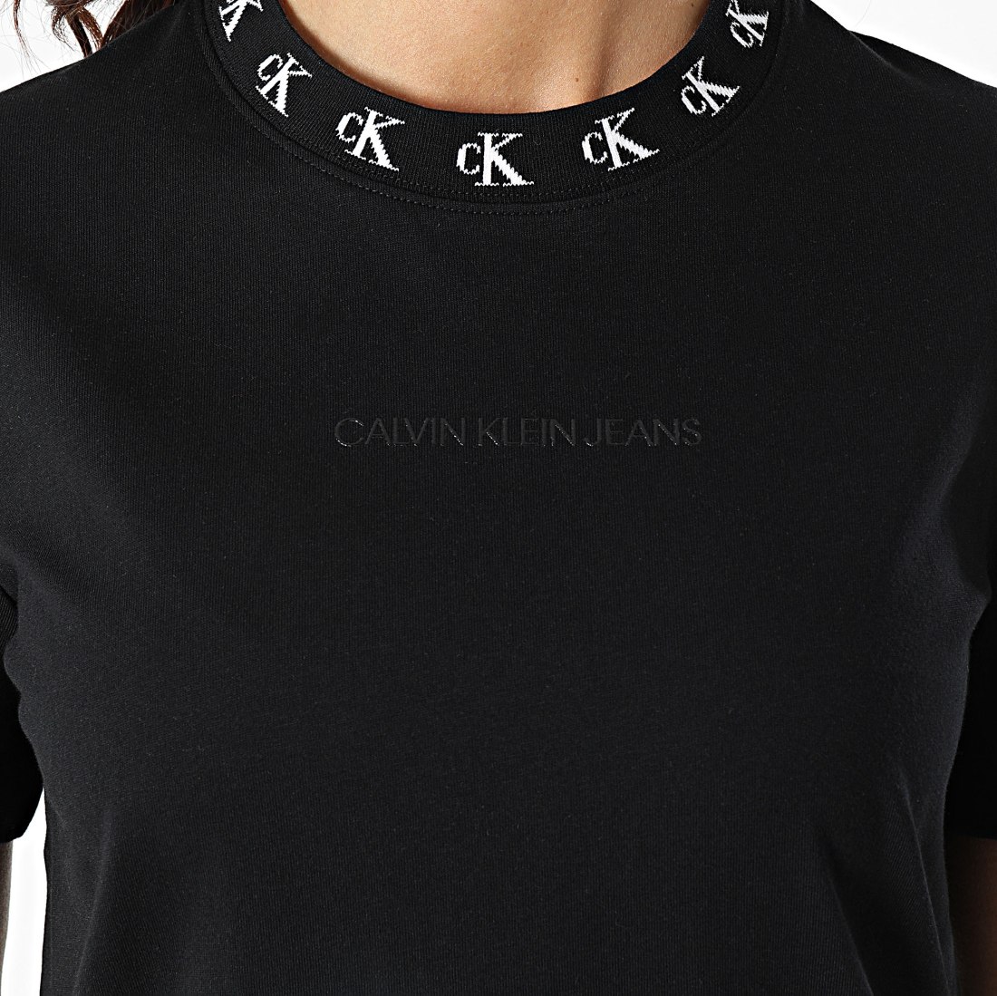 Calvin Klein Robe Tee Shirt Femme CK Logo Trim 4925 Noir