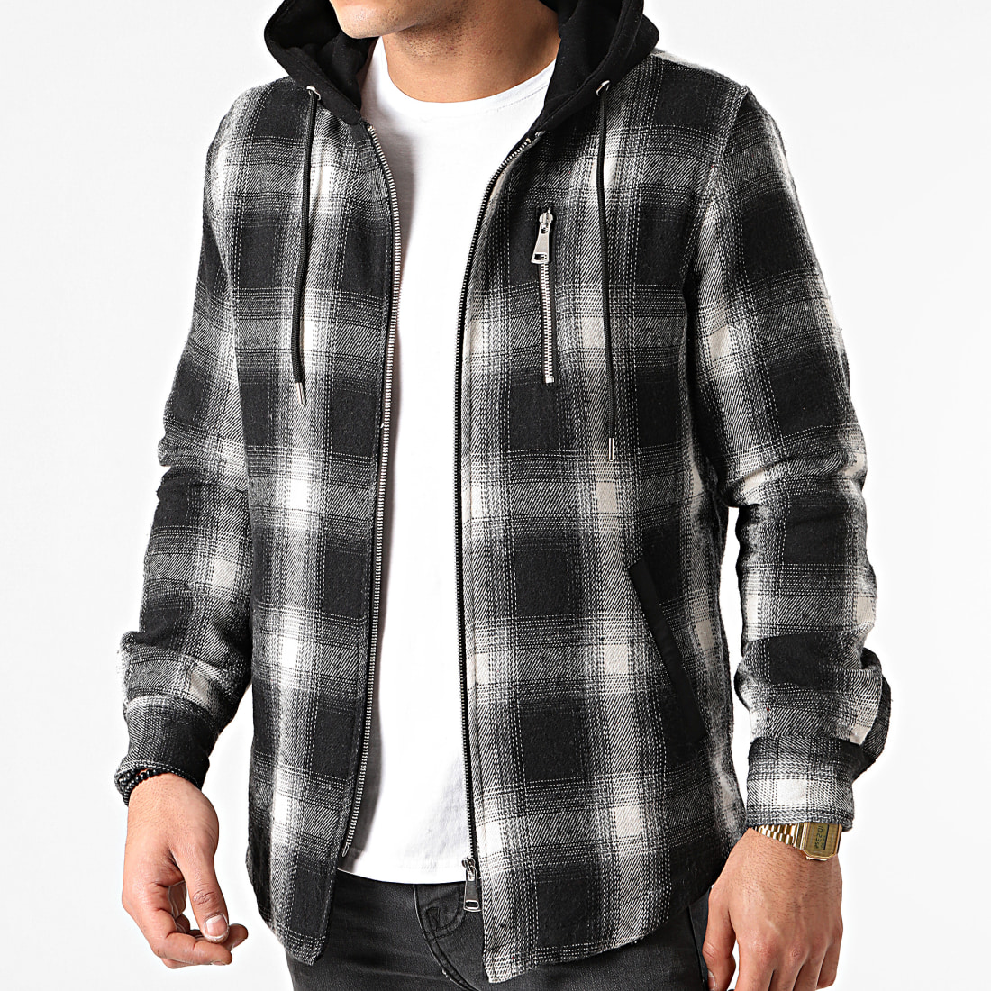 Ikao - Veste Zipp?�e Capuche A Carreaux LL232 Noir Blanc - LaBoutiqueOfficielle.com