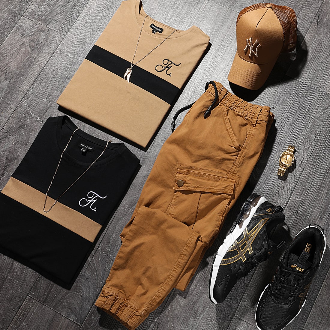 Final Club Tee Shirt Bicolore Avec Broderie 442 Camel Noir