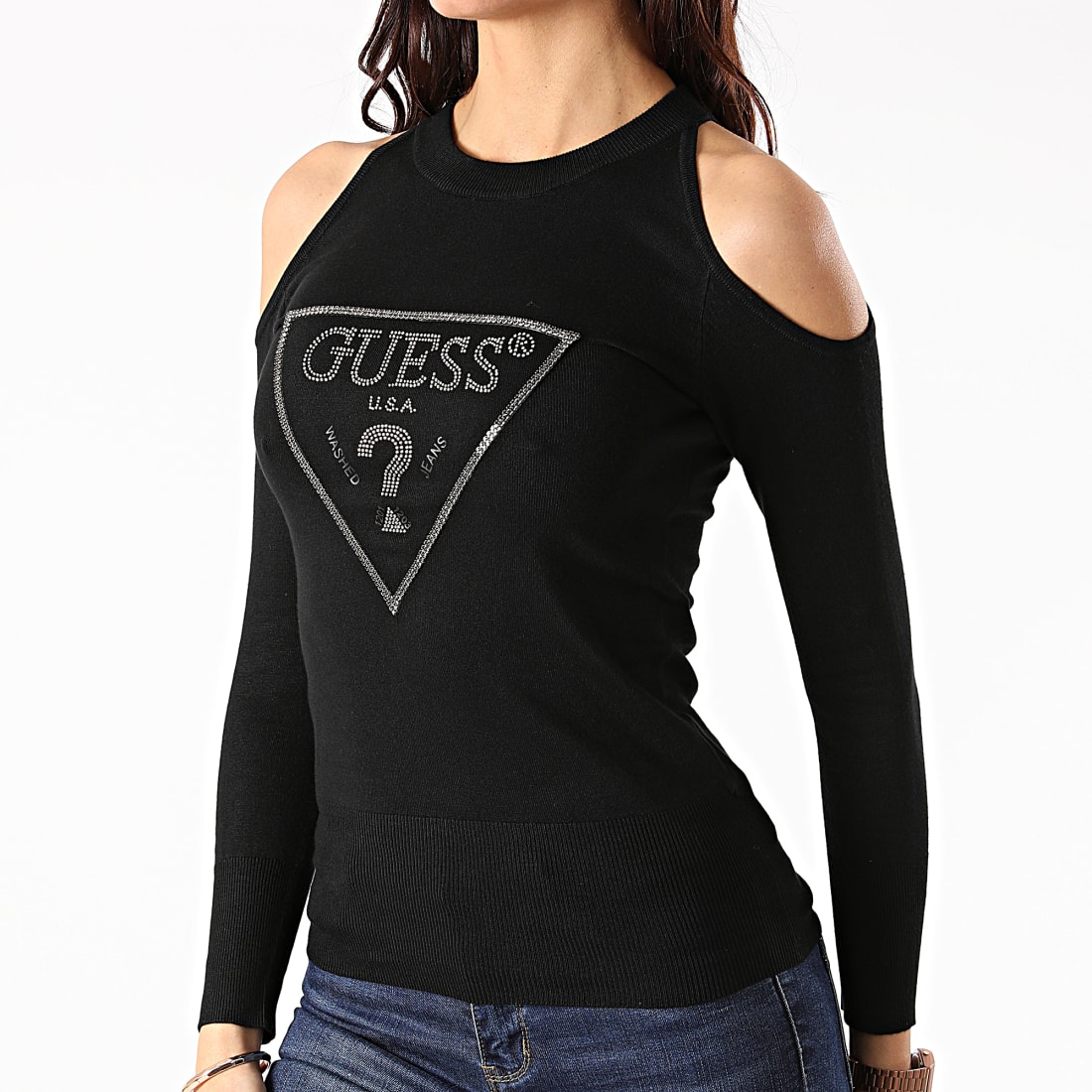 Guess Pull Femme A Strass W1rr0d Z2nq0 Noir Laboutiqueofficielle Com