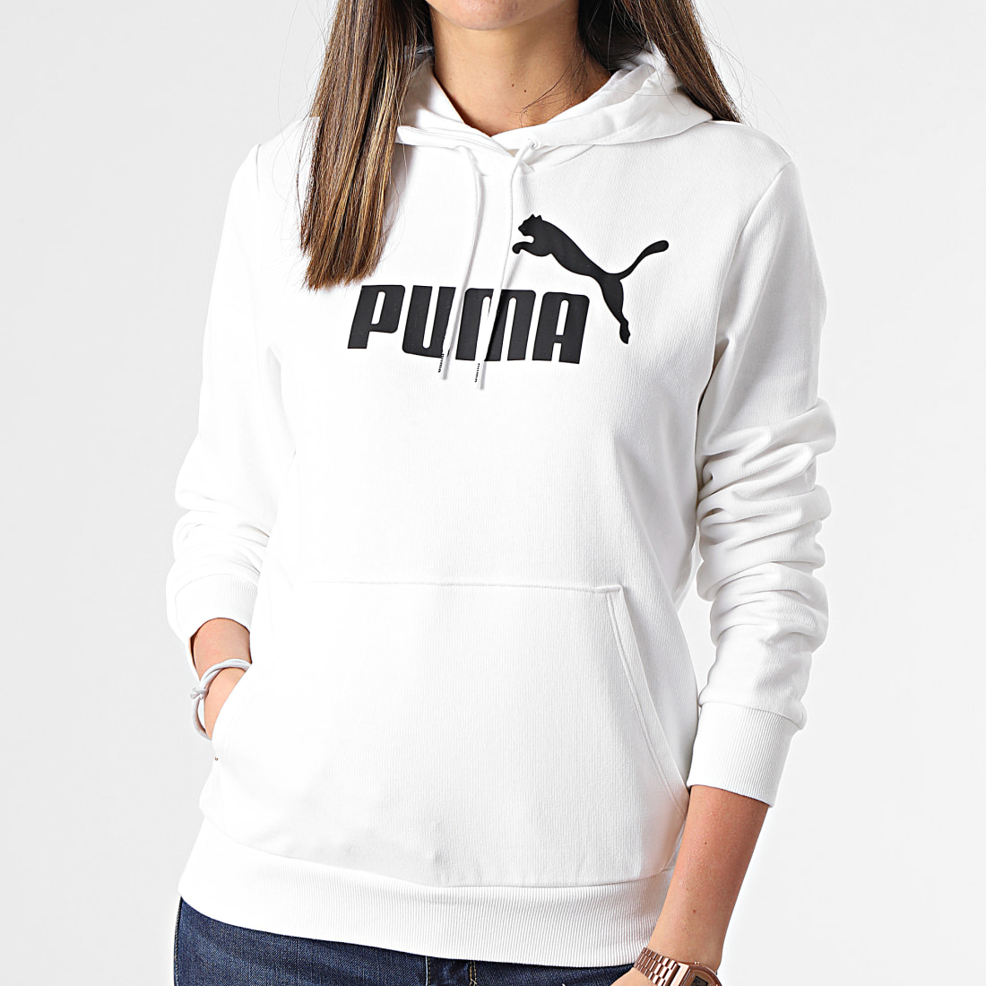 Sweat à capuche essential logo bleu clair femme - Puma