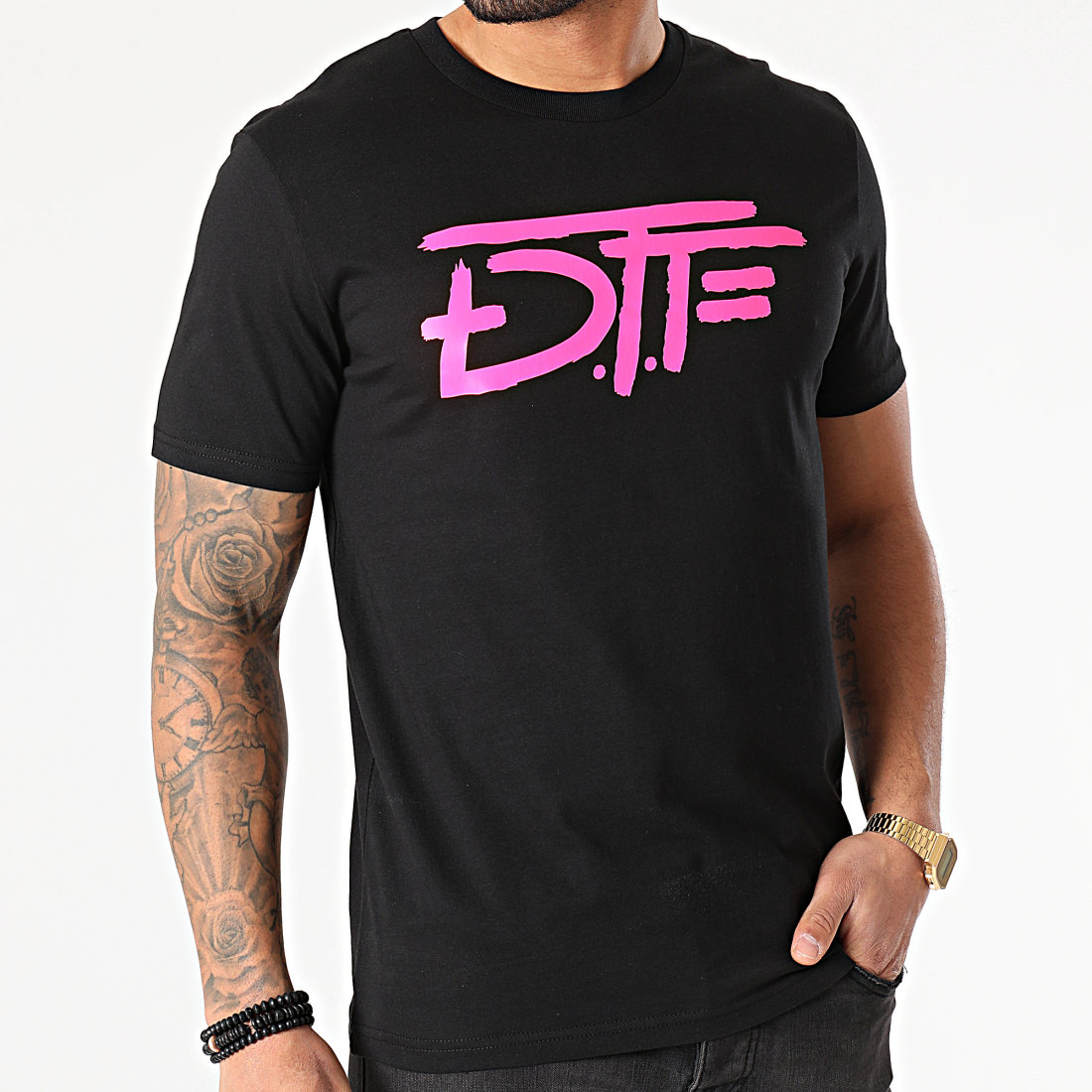DTF - Tee Shirt Logo Noir Rose Fluo - LaBoutiqueOfficielle.com