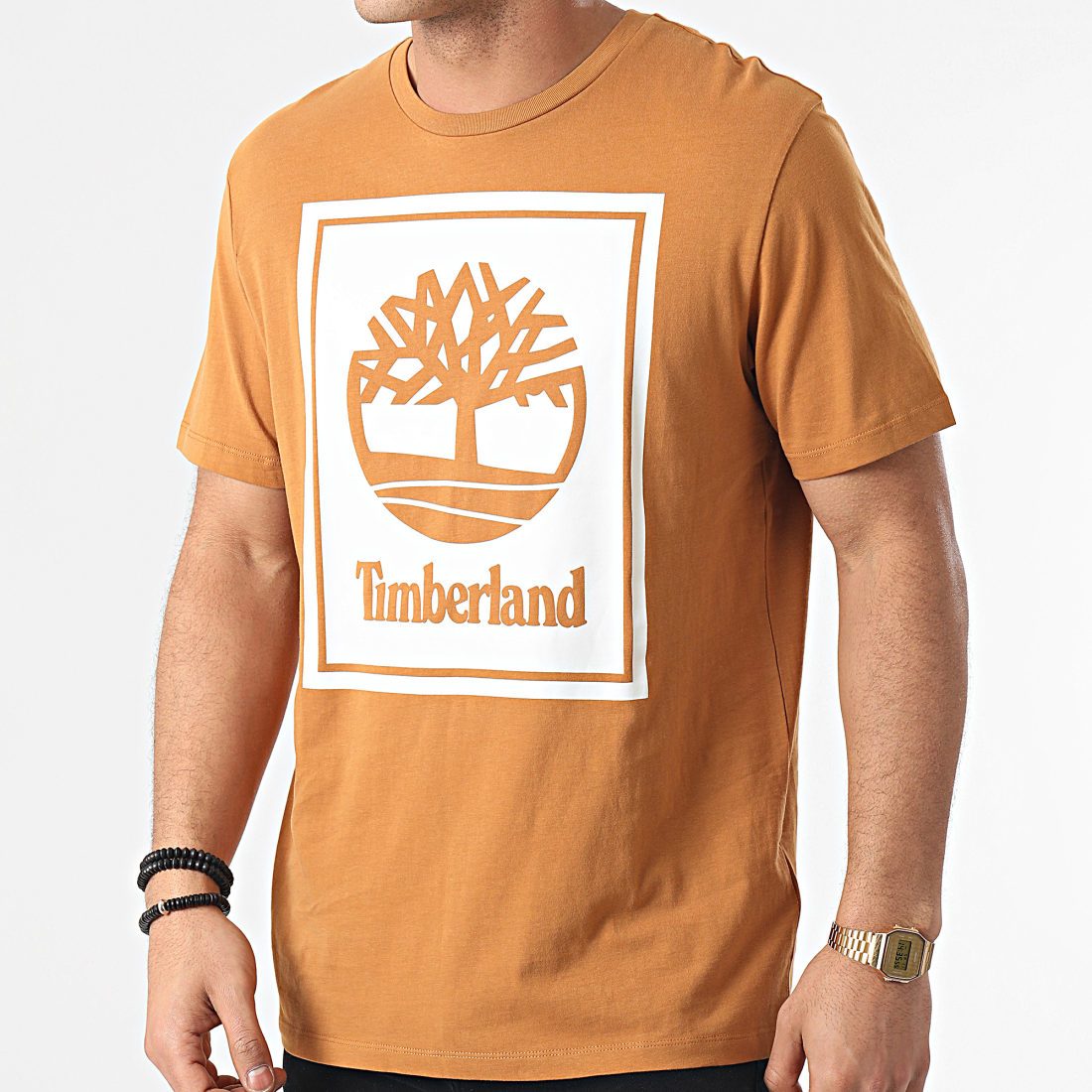 Timberland Tee Shirt Stack Logo A2AJ1 Marron Blanc