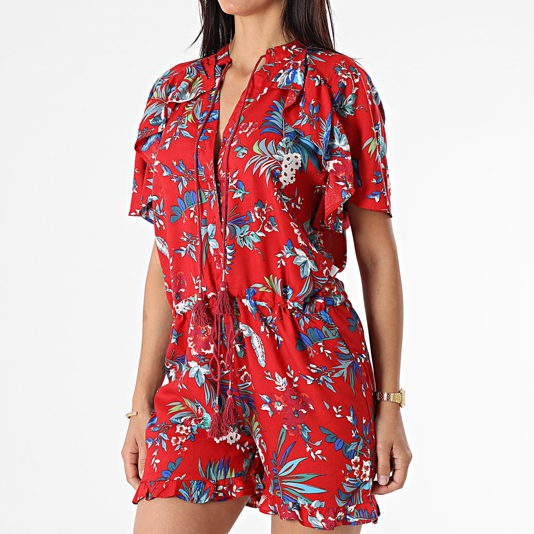 Combinaison short rouge outlet femme