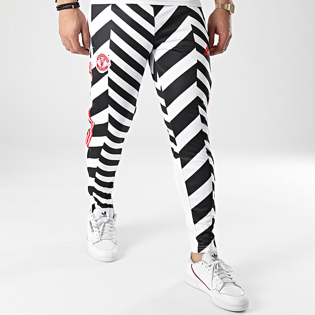 Adidas Performance - Pantalon Jogging A Bandes Manchester United FC AOP GK9435 Blanc Noir 