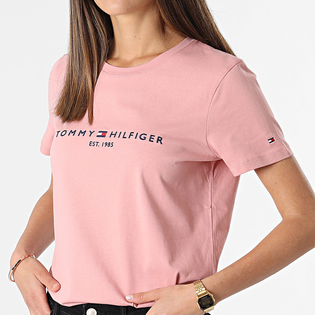 Tommy Hilfiger Tee Shirt Femme Essential Hilfiger 8681 Rose