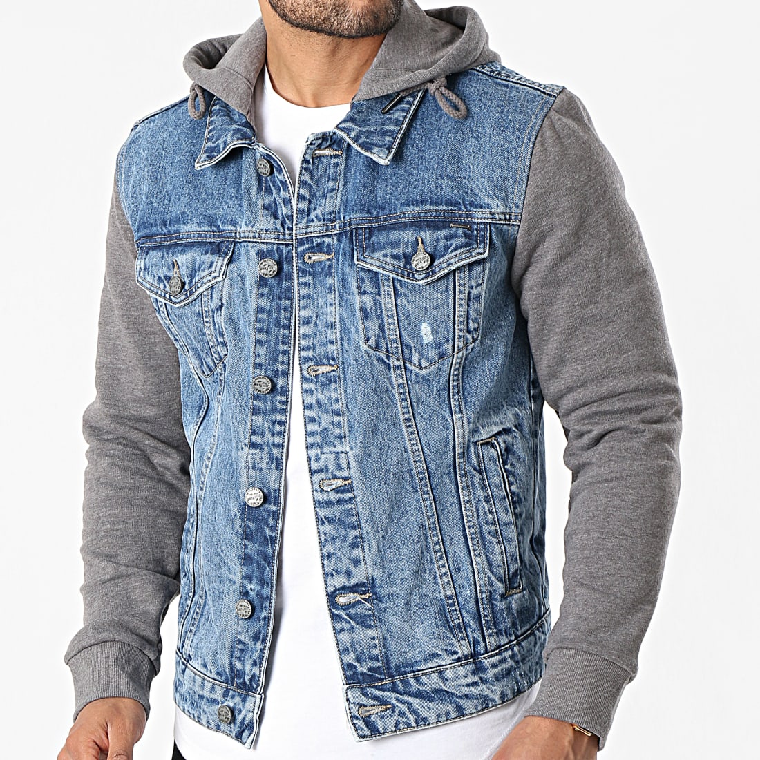 Homme Jack And Jones Veste Jean A Capuche Alvin Bleu Denim Gris Chiné |  Blousons - Vestes · Bflyevents