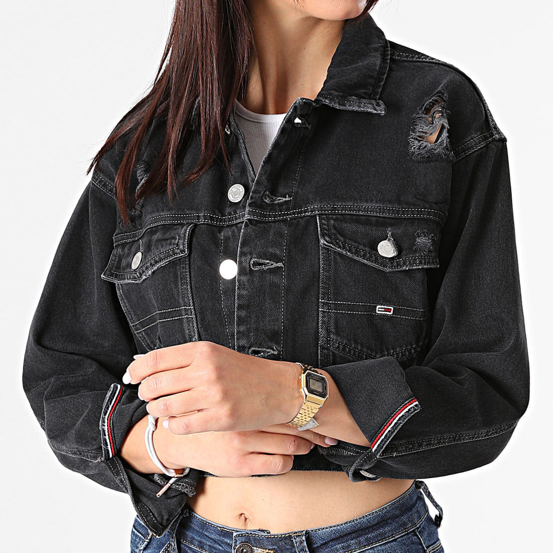 veste en jean noir tommy hilfiger
