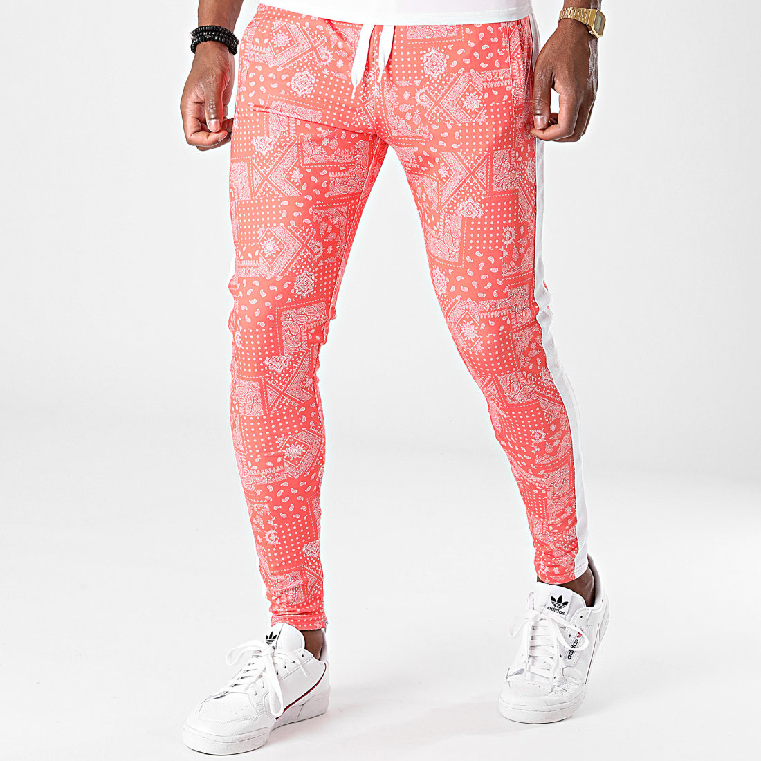 2Y Premium Pantalon Jogging A Bandes Bandana P2016 Orange Blanc