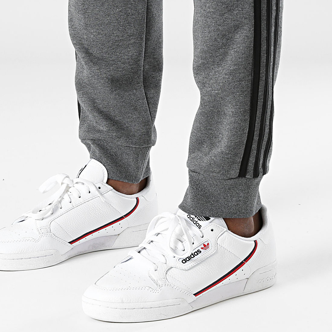 Adidas Essentials Fleece Tapered Cuff 3-Stripes Pants (GK8826) Dark Grey  Heather/Black | Eleven