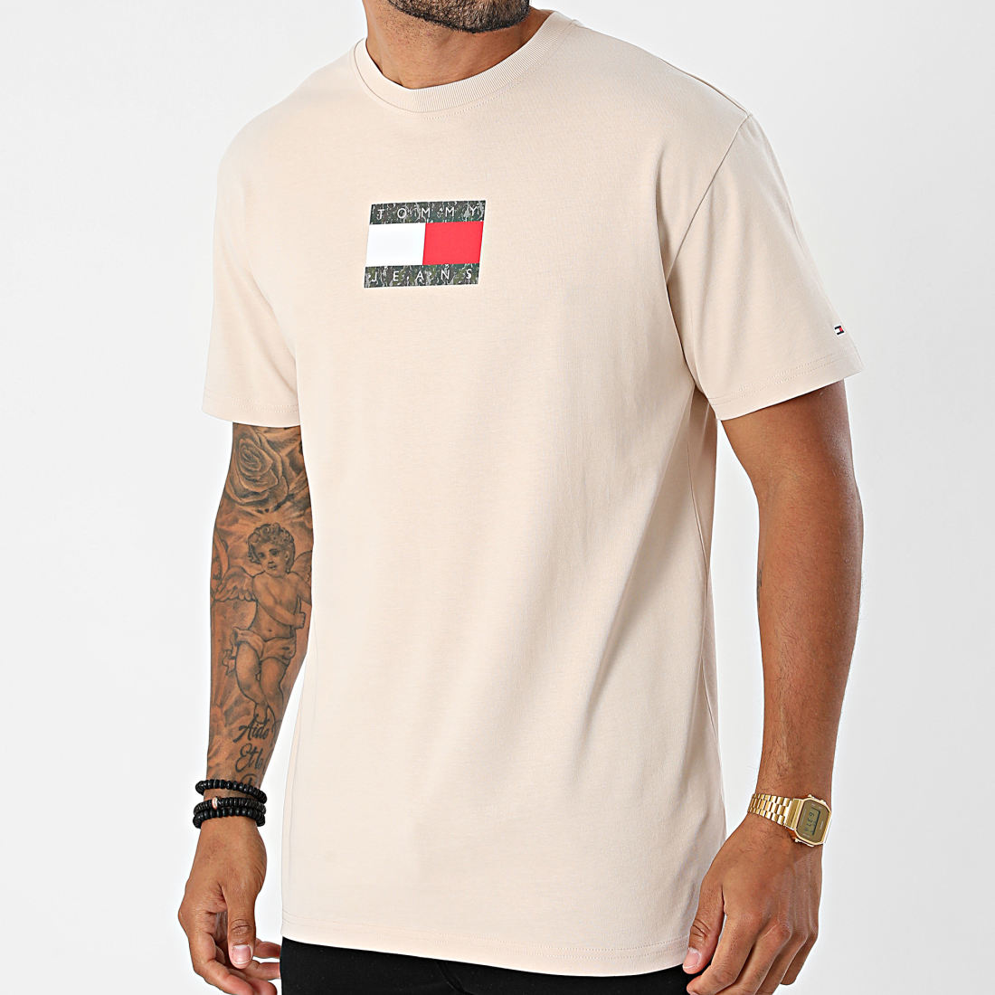 Tommy Jeans Tee Shirt Camo Flag Script 0950 Beige