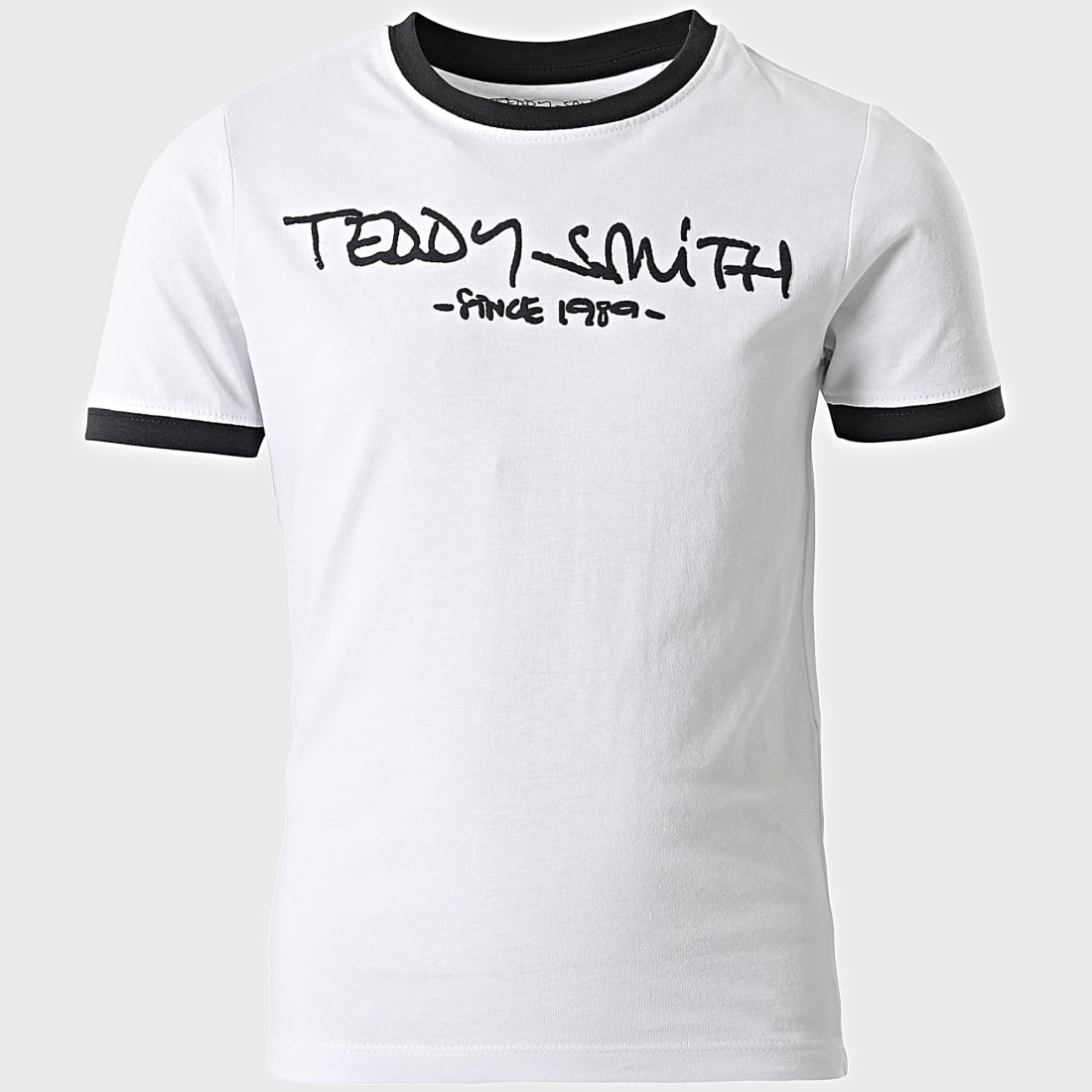 Teddy Smith Tee Shirt Enfant Ringer Ticlass 3 Blanc Bleu Marine