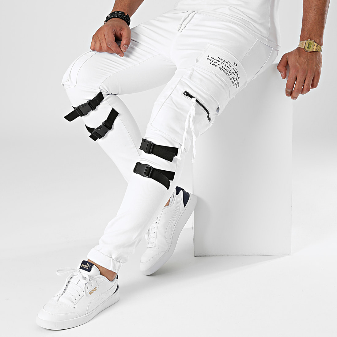 Black Needle Jogger Pant 3015 Blanc