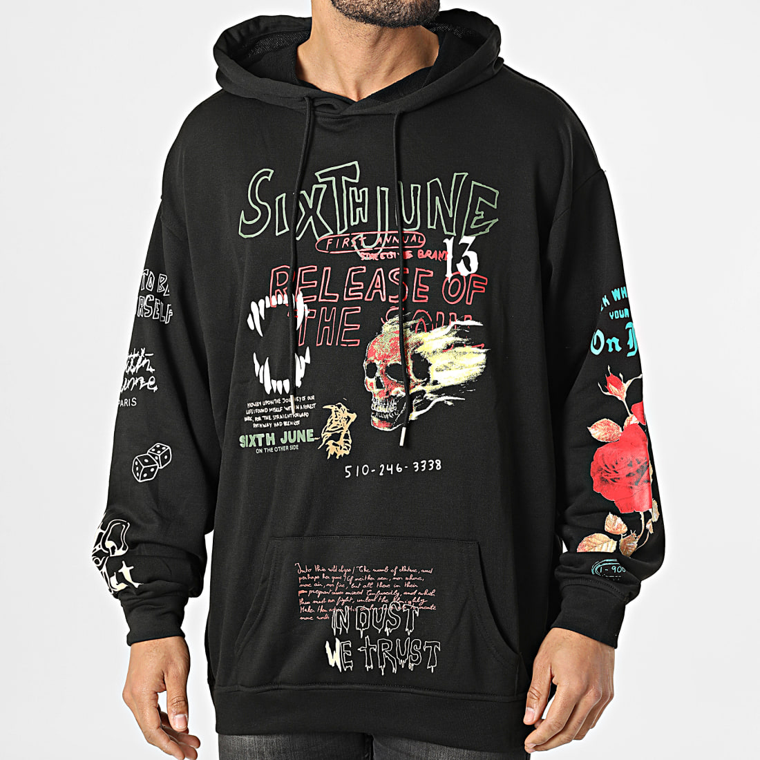 Sixth june skull print hoodie black best sale